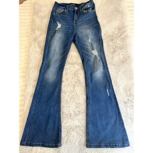 Índigo  Rein Flared Jeans Womens 5 / 26 Blue Denim Distressed Button